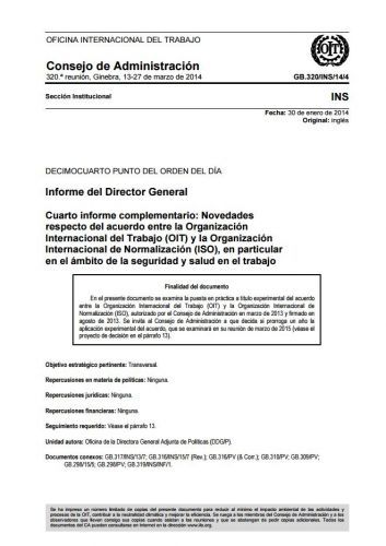 Cuarto informe complementario: Novedades respecto del acuerdo entre la  Organización Internacional del Trabajo (OIT) y la Organización  Internacional de Normalización (ISO)