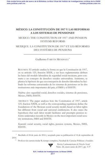 Localizador de Información en Seguridad Social - México. La Constitución de  1917 y las reformas a los sistemas de pensiones